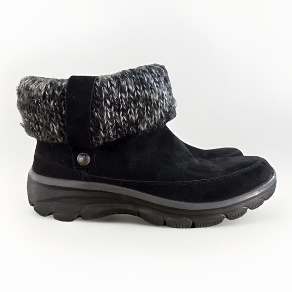 Skechers Boots Womens 8 Easy Going Heighten Snow Black Foldover Knitted Cuff - Picture 2 of 8